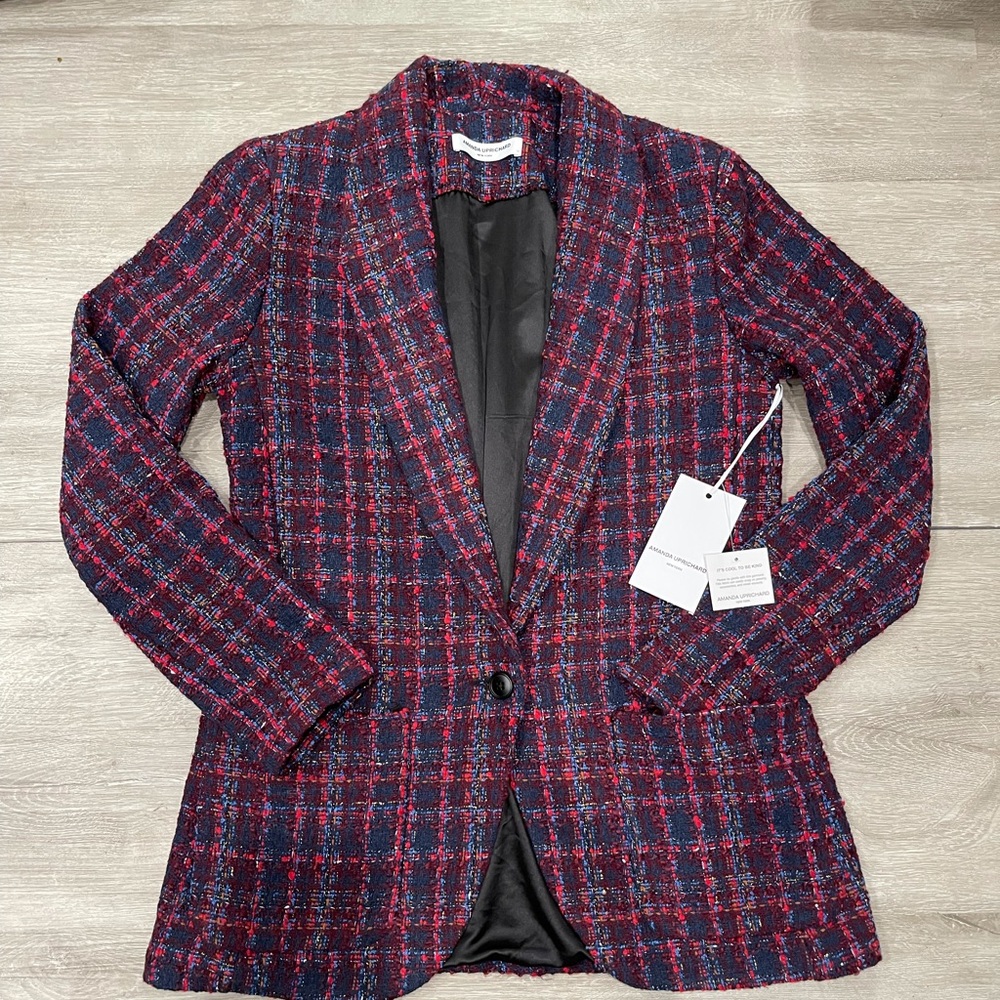Amanda Uprichard Burgundy & Navy Tweed Blazer